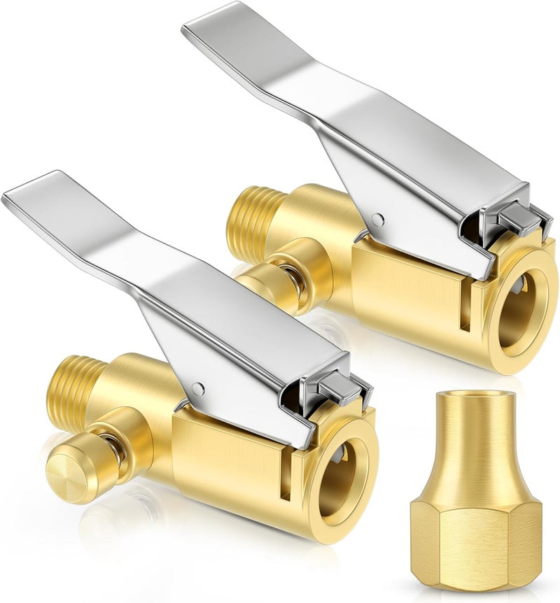 LUMITECO مجموعة شاحن إطارات ثقيلة الوزن مع قفل، 1/4" أنثوي NPT لولبي مع فوهة نفخ الإطارات وزر تحرير الضغط، محول مشبك نفخ الإطارات للتوصيل السريع لضاغط الهواء ومضخة القياس. - Image 1